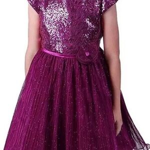 Girls Holiday Dress Sequines Tulle Layered Red Wine Burgundy Size 12 New